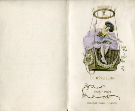 Menukarte Hotel Waldorf London 1908